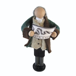 Benjamin Franklin Wooden Ornament, Founding Fathers Decoration, Join or Die, American Revolution, Gifts for Patriots - Fourth of July - 1776