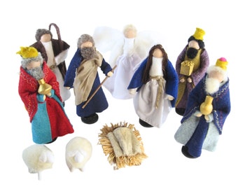 Wooden and Felt Nativity, Choose Between Full or Partial Set, Christmas Gifts for Children - Kitschy Christmas - Stocking Stuffers