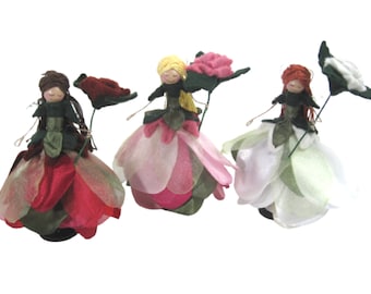 Rose Flower Fairy Ornament, Red White or Pink Rose Decoration, Gifts for Gardeners - Baby Showers - Nurseries - Plant Lovers - Valentines