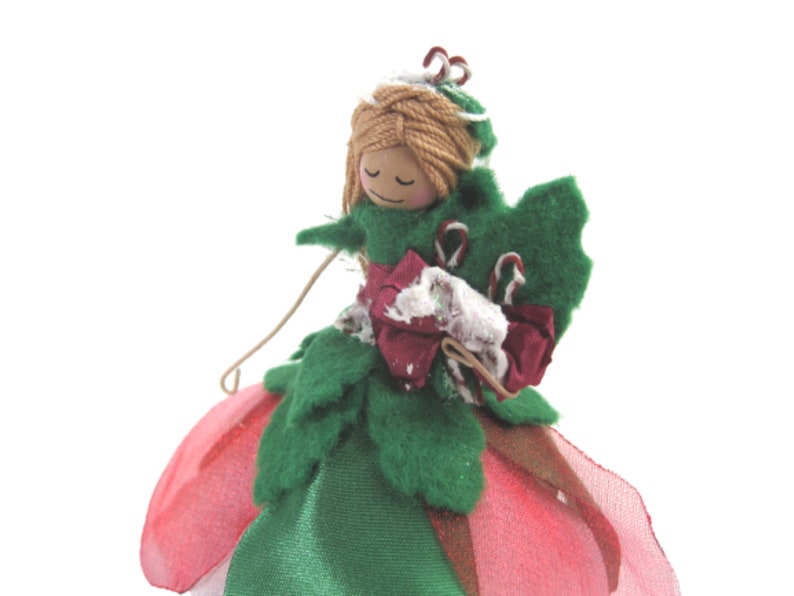 Peppermint Fairy Ornament Candy Cane Fairy Wooden and Felt - Etsy