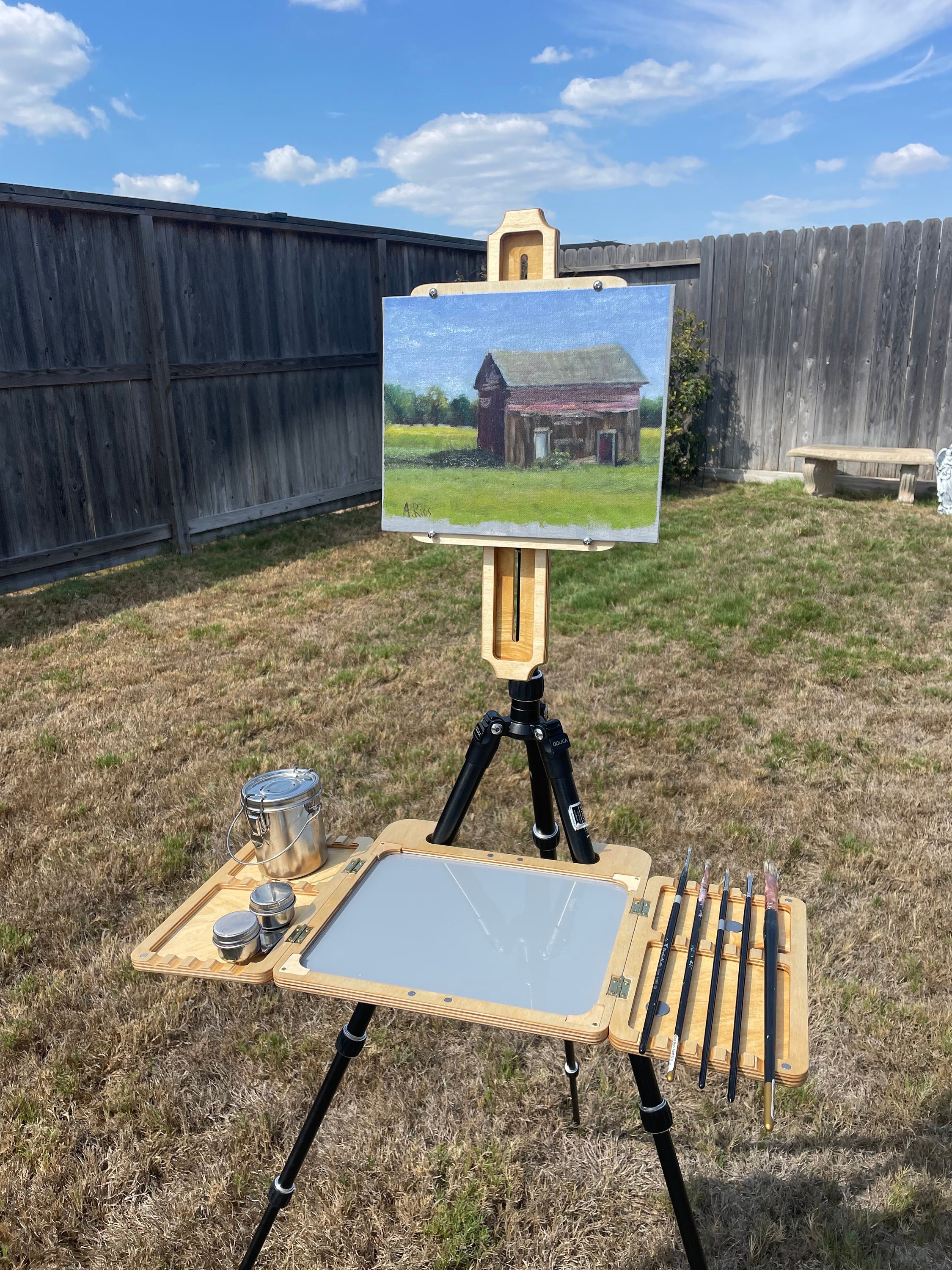 Artist French Easel Box Beechwood With Wheels & Wooden Palette