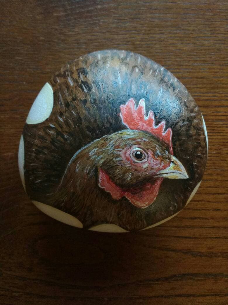 Painted Hen Rocks Art Rock/easter Home Decor Stone/hen Painting/art Rock/bird Art Stone ...