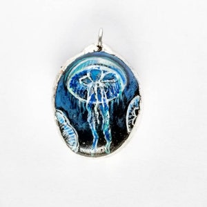 Sea rock moon jellyfish painting pendant handpainted. sea decoration ornament.jellyfish jewelery.christmas tree seaglass. Painted stone