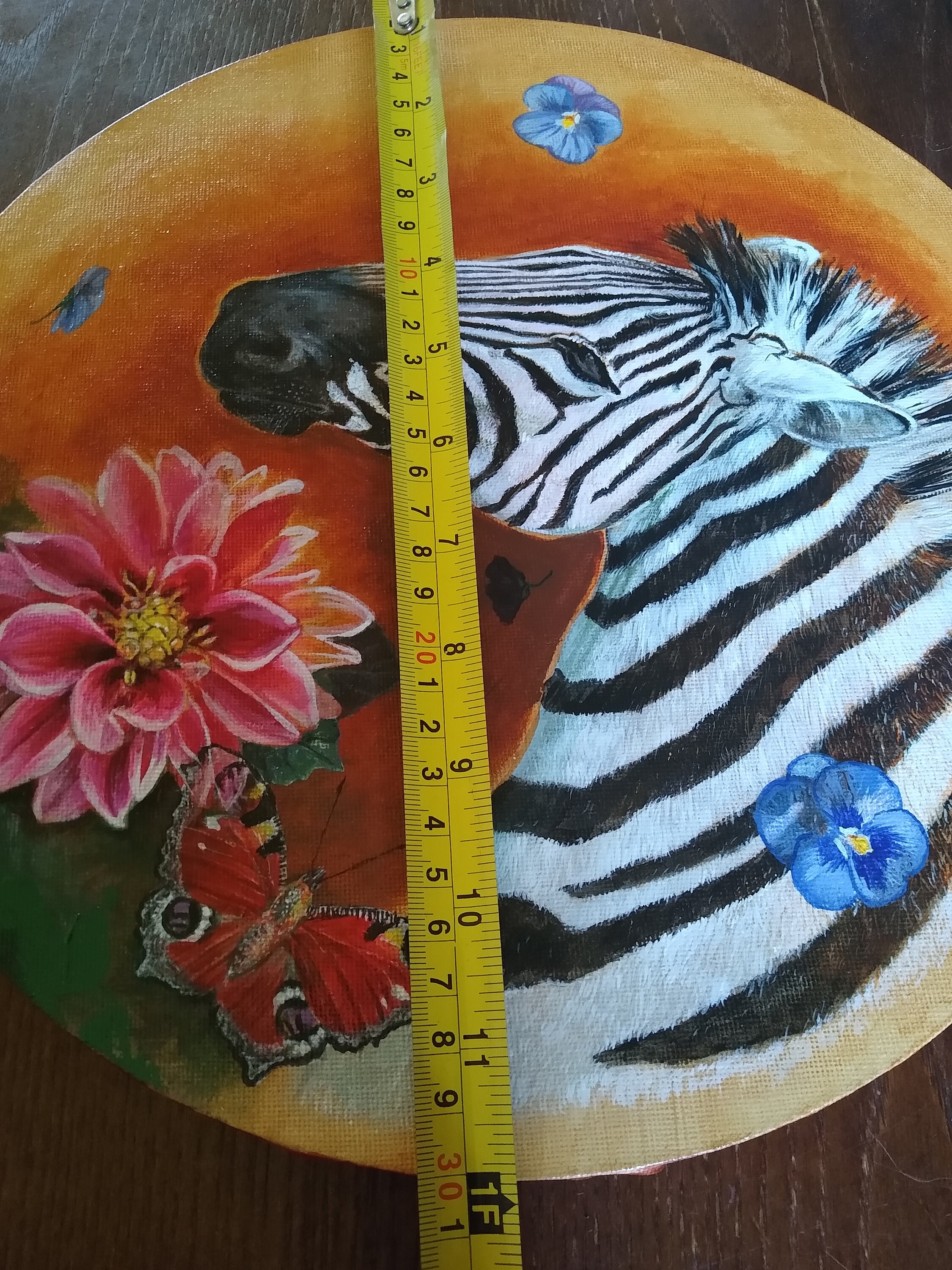 シマウマの絵画。オリジナルアクリル画。ArtSeaGlassEcoShop。植物の
