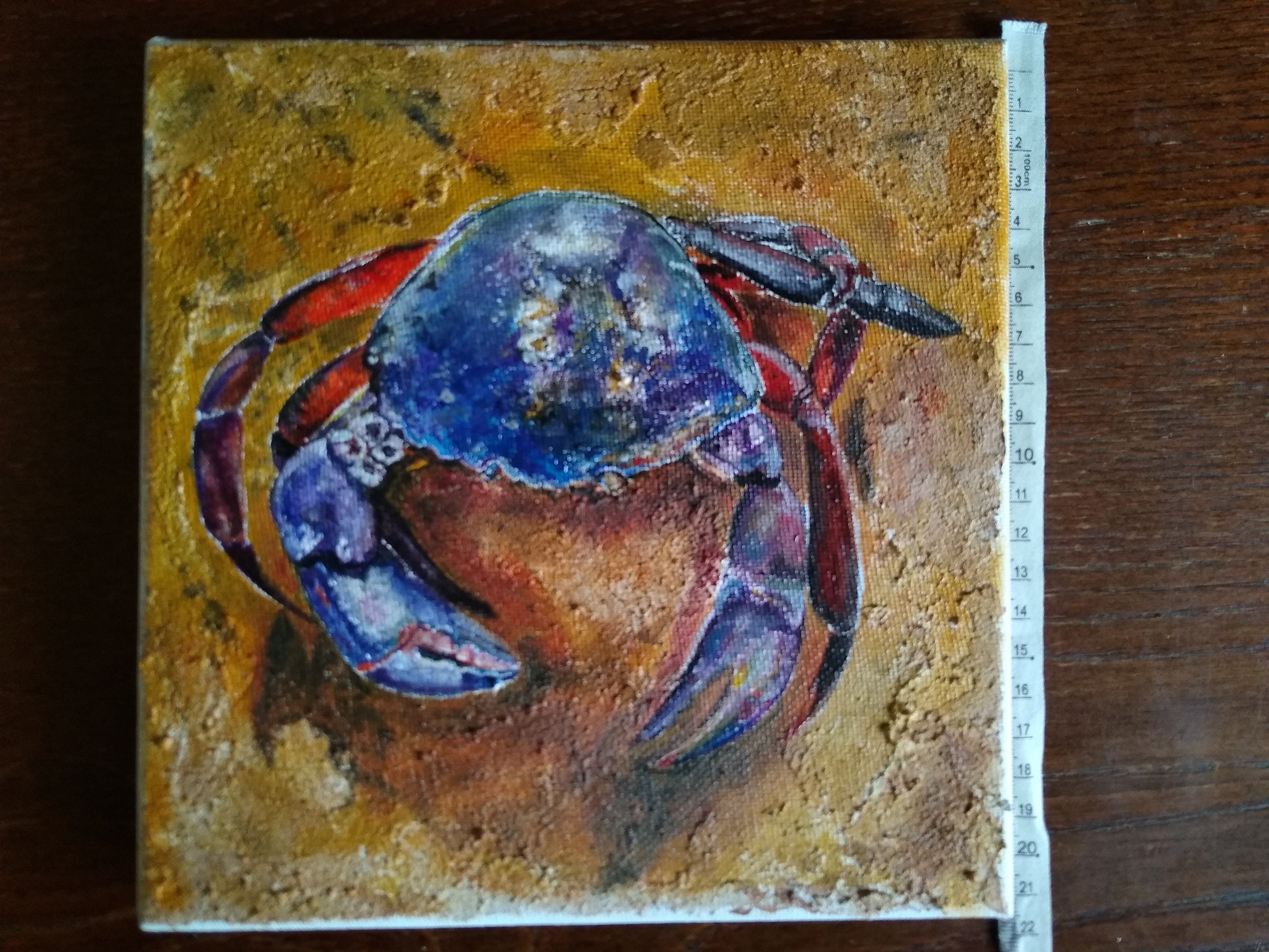 カニのオリジナル絵画。海辺のオリジナル絵画。ドロタ・ボロヴィエツカ