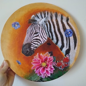 Zebra painting. Zebra painting original acrylic painting.ArtSeaGlassEcoShop. Botanical decor. Floral zebra painting