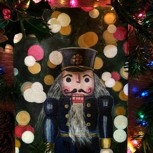 Nutcracker painting. Christmas nutcracker painting original acrylic painting.ArtSeaGlassEcoShop. Christmas decor. Corolful painted nutcrack.