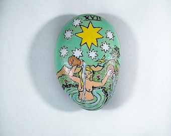 Tarot stone art spiritual.  Painted art stone Tarot star rock.paperweight. Tarot card rock star.TWOPI1DB. ArtSeaGlassEcoShop.