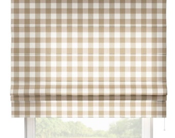 Roman blind - light brown/ecru large checked| made to measure | Blackout | roller blind | fabric roller blind | Venetian blind | Roman blind | possible without drilling