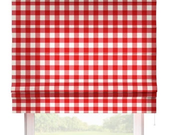 Roman shade-red/white large squared | Measure | Visual Protection | Darkening | Roller Blind | Fabric Roller Blinds | Blinds | Roman Blind