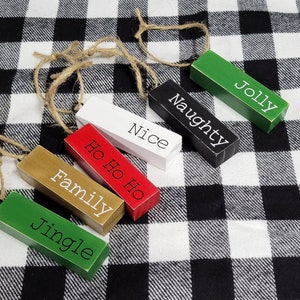 Custom Wood Block Christmas Ornaments - Rustic Farmhouse Wood Block Word Ornaments - Simple Block Ornaments - Custom Christmas Word Ornament