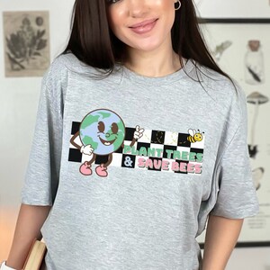 Plant Trees Save Bees T-Shirt, Retro Earth Day Shirt, Environmental Activism T-Shirts, Nature Lover Gift, Climate Change, Eco Friendly Tee