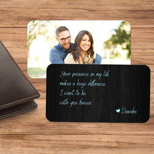 Carte portefeuille personnalisée, Carte portefeuille recto-verso, Insertion photo personnalisée pour portefeuille, Mot d'amour pour portefeuille, Cadeau du marié, Cadeau pour mari, Cadeau pour la Saint-Valentin