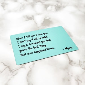 Carte de portefeuille personnalisée - carte de portefeuille imprimée personnalisée - mot d'amour portefeuille - souvenir - insert de portefeuille - cadeau mari petit ami - cadeau de marié