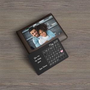 Carte portefeuille photo personnalisée, Insertion de carte portefeuille avec calendrier personnalisé, Mot d'amour pour portefeuille, Insertion de portefeuille d'anniversaire, Cadeau sentimental pour lui