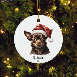 チワワのオーナメント、パーソナライズされたチワワのクリスマスオーナメント、名前入りチワワ犬のオーナメント、女性への犬好きギフト、犬のオーナメント