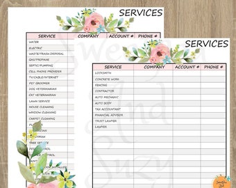 Utilities & Services Contact Form - Family Binder ~ Quick reference to all your utilities and services! No need to search for contact info.