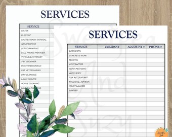 Utilities & Services Contact Form - Family Binder ~ Quick reference to all your utilities and services! No need to search for contact info.