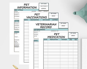 Paquete de información sobre mascotas, cuidado de mascotas, cuidador de mascotas, registro veterinario, vacunas, medicamentos ~ Información vital sobre su mascota.#104