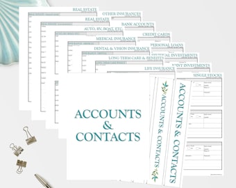 Accounts & Contact Information Forms, Just in Case, Extensive Account Catagories, In case of emergency or life event, have this ready.#102