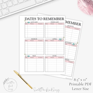 Dates to Remember, Great gift for Grandparents, Don&#39;t forget Important Dates, Dates to Celebrate, Remembrance Dates, Birthdays, Anniversary