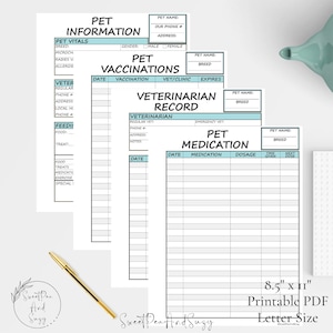 Pet Info Bundle, Pet Care, Pet Sitter, Veterinarian Record, Vaccinations, Medications ~ Vital Information about your pet.#104