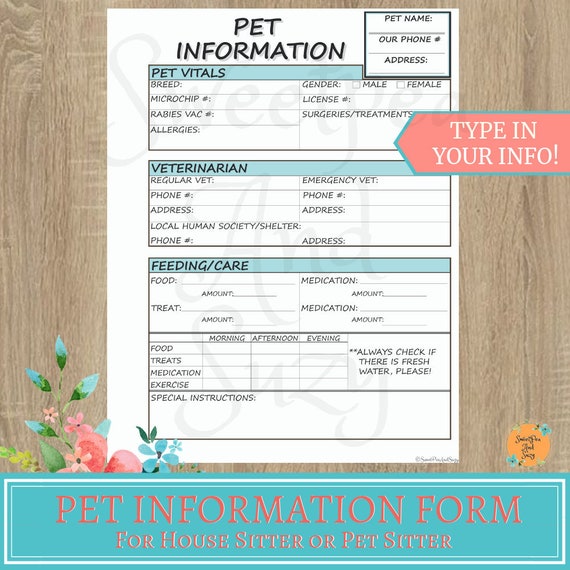 pet information form pet sitter dog walker house sitter etsy