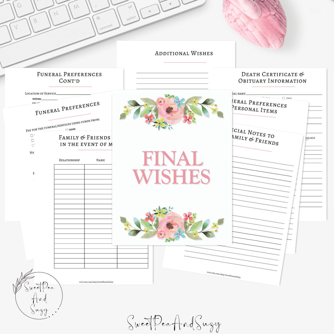 Final Wishes, Printable End of Life Planner to Fill in Your Funeral or Final Wishes, Printable End of Life Planner to Fill in Your Funeral or