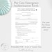 Pet Care Emergency Authorization Form, Pet Care, Pet Sitter, House ...