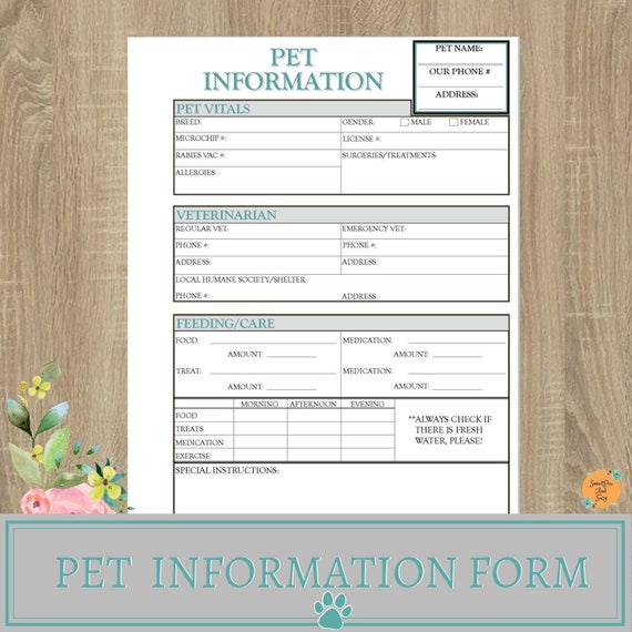 pet information form pet sitter dog walker house sitter pet emergency form vital information on your pet pet sitter form