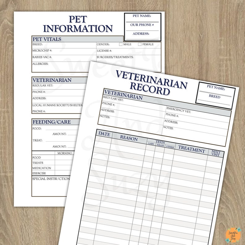 Pet Info Bundle Pet Care Veterinarian Record Etsy