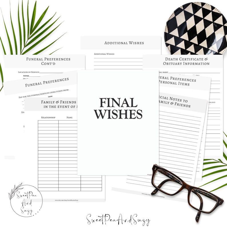 Final Wishes, Printable End of Life Planner to Fill in Your Funeral