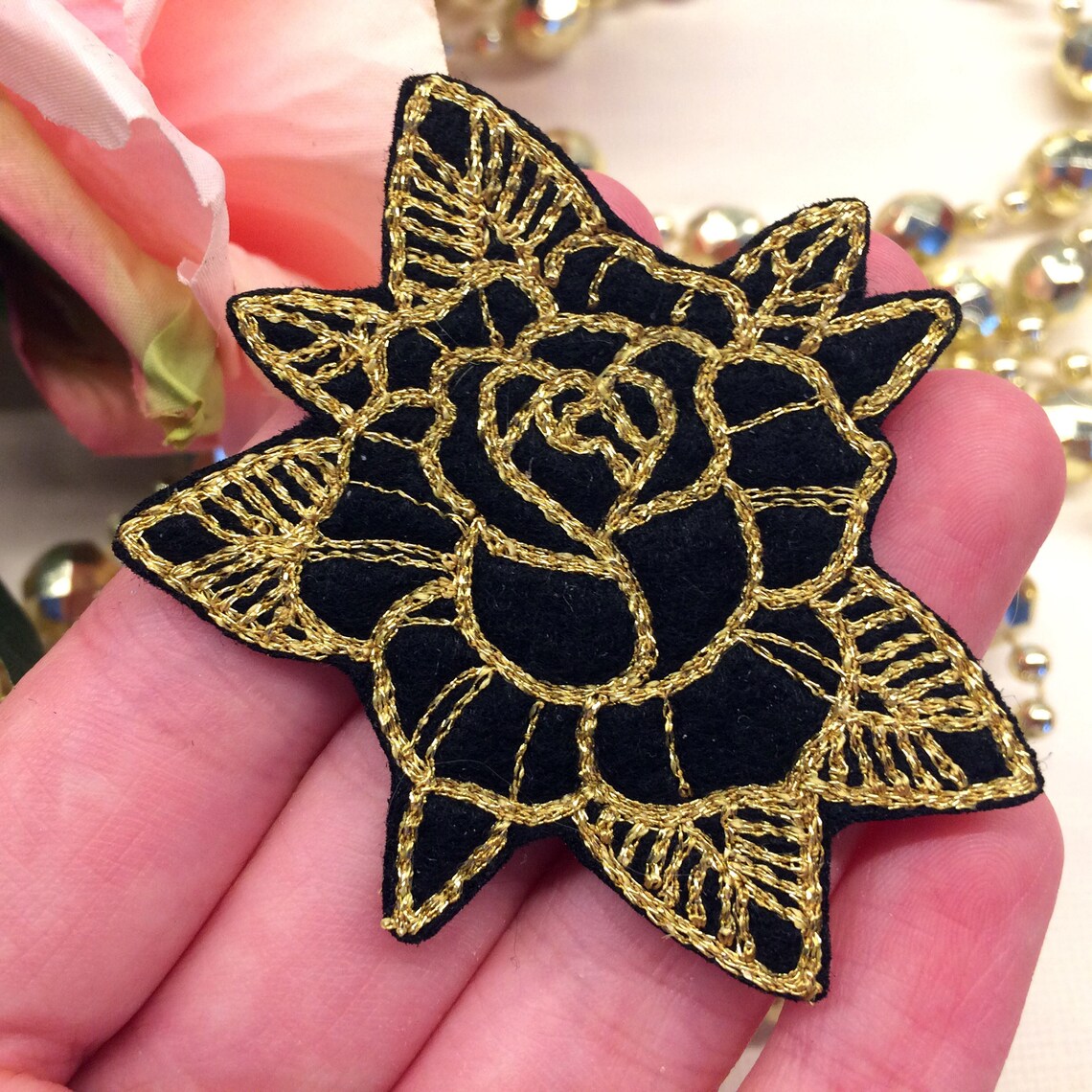 Gold Rose Flower Embroidered Band Patch Iron On Sew On DIY Etsy