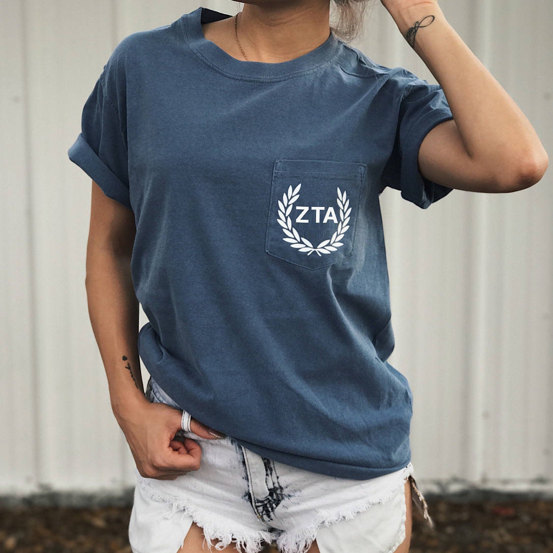 Zeta Tau Alpha Comfort Colors Laurel ZTA Unisex Pocket T-shirt