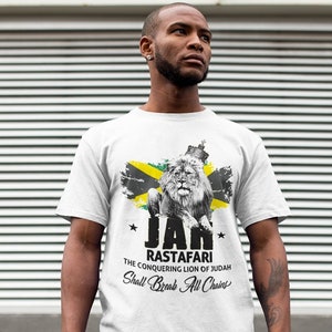 Reggae T-shirt Jah Rastafari Haile Selassie I Jamaican Trinidadian Rastafarian Judah Rasta Lion Ganja African Roots Marijuana Sensi Herb