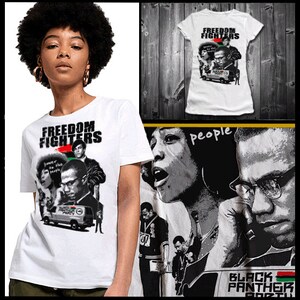 Schwarze Geschichte Monat T-Shirt Huey P Newton Malcolm X Angela Davis Marcus Garvey schwarz stolz Melanin unapologetically schwarz Baumwolle T-Shirt