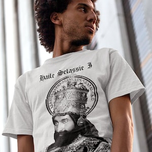 Reggae T-Shirt Adorned King Haile Selassie I Jah Rastafari Conquering Lion Rastafarian Roots Men Cotton Tee