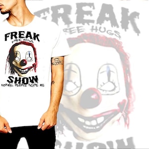 Scary Clown T-Shirt Freak Show Free Hugs Normal People Scare Me Halloween Mask Cotton Tee
