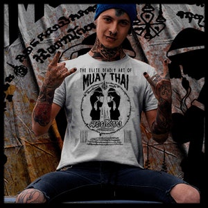 Muay Thai T-Shirt Thai Boxing Yak Sant Full Contact  Muay Boron Two Warriors Cotton Tee The Deadly Art