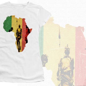 Afrika kaart T-Shirt Warriors springen rood geel en groen Afrikaanse vrouwen katoen Tee
