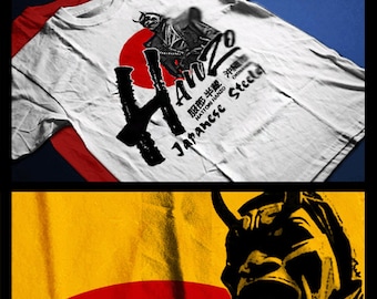 Samurai T-Shirt Bushido Guerriero Giapponese Oni Maschera Antico Demone E Kanji Men Cotton Tee