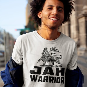 Reggae T-Shirt Jah Warrior Haile Selassie I Rastafarian Conquering Lion  Rasta dub Men Cotton Tee