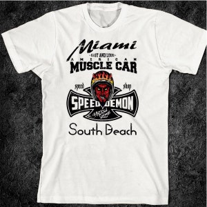 Miami T-Shirt South Beach Florida Urlaub Surfen Kalifornien Hawaii Party SOBE Tattoo Party Vegas Glücksspiel Poker Karten Vintage Retro Tee