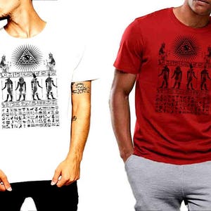 Koszulka z egipskim bogiem Starożytny Egipt Piramida Oko Bóstwa i Hieroglify Męska bawełniana koszulka
