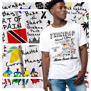 Trinidad Map T-Shirt Proud Trini Caribbean Paradise Trinidadian Flag and tourist attraction Island map of Trinidad with Trini Landmarks