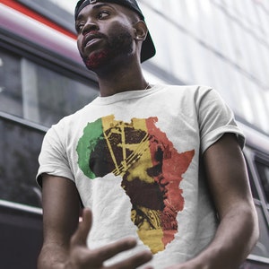 Afrika T-Shirt Tribal African Map Reggae Farben Baumwolle Tee
