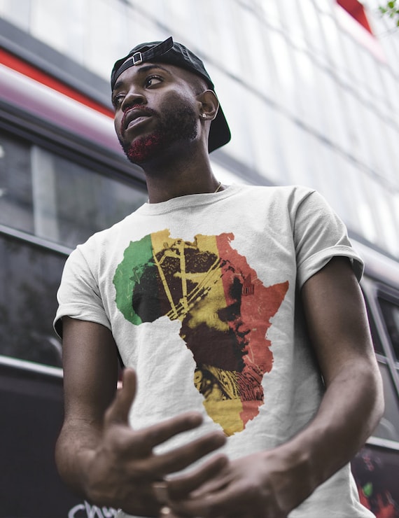 Africa T-shirt Tribal African Map Reggae Colors Cotton Tee
