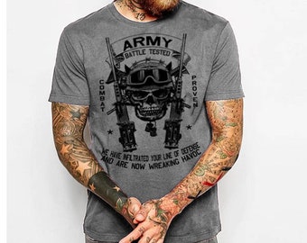 Army Combat Veteran T-Shirt Military Machine Gunner Commando Special Forces Airborne Paratrooper Tactical Assault Special Ops Ranger Warrior