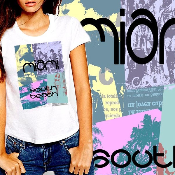 South Beach Miami T-Shirt Collage Florida USA Frauen Baumwoll-t-Shirt