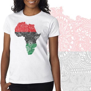 Afrika Karte T-Shirt rot, schwarz und grün afrikanische Frauen Baumwoll-t-Shirt
